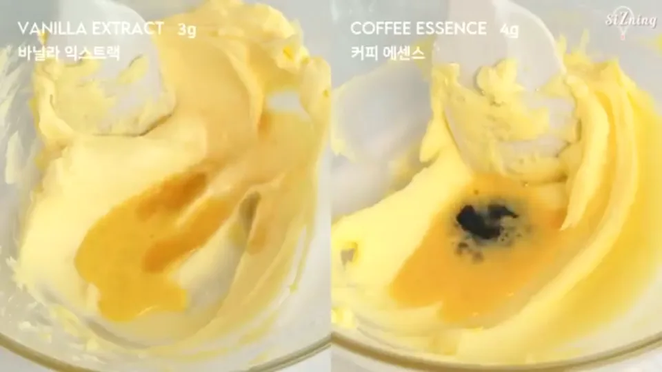 Mix in the beaten egg and flavor extract until emulsified