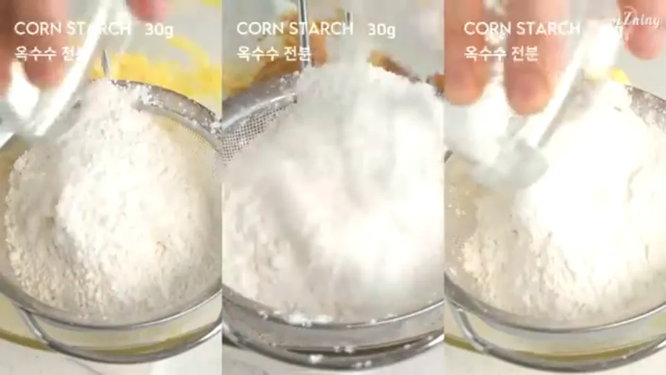 Sift in the dry ingredients for each flavor