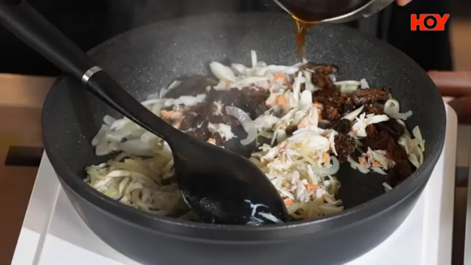 Sauté Aromatics, Mushrooms, and Crab Meat