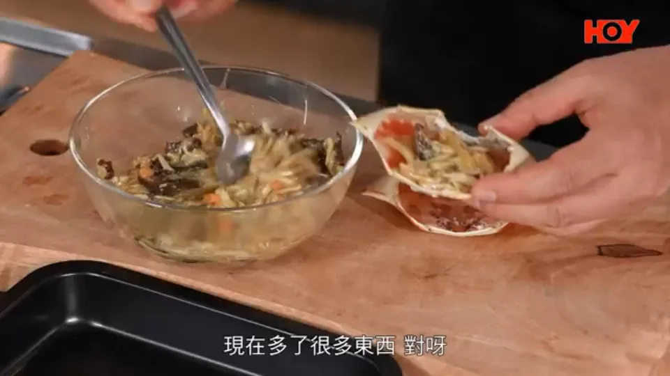 Thicken Filling and Stuff into Crab Shells